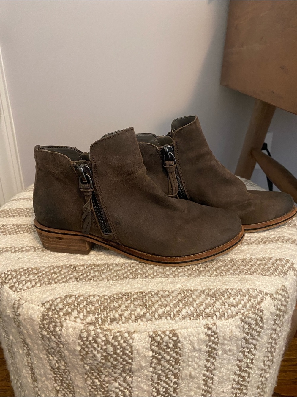 Gianni Bini Taupe Suede Ankle Booties with Side Zips